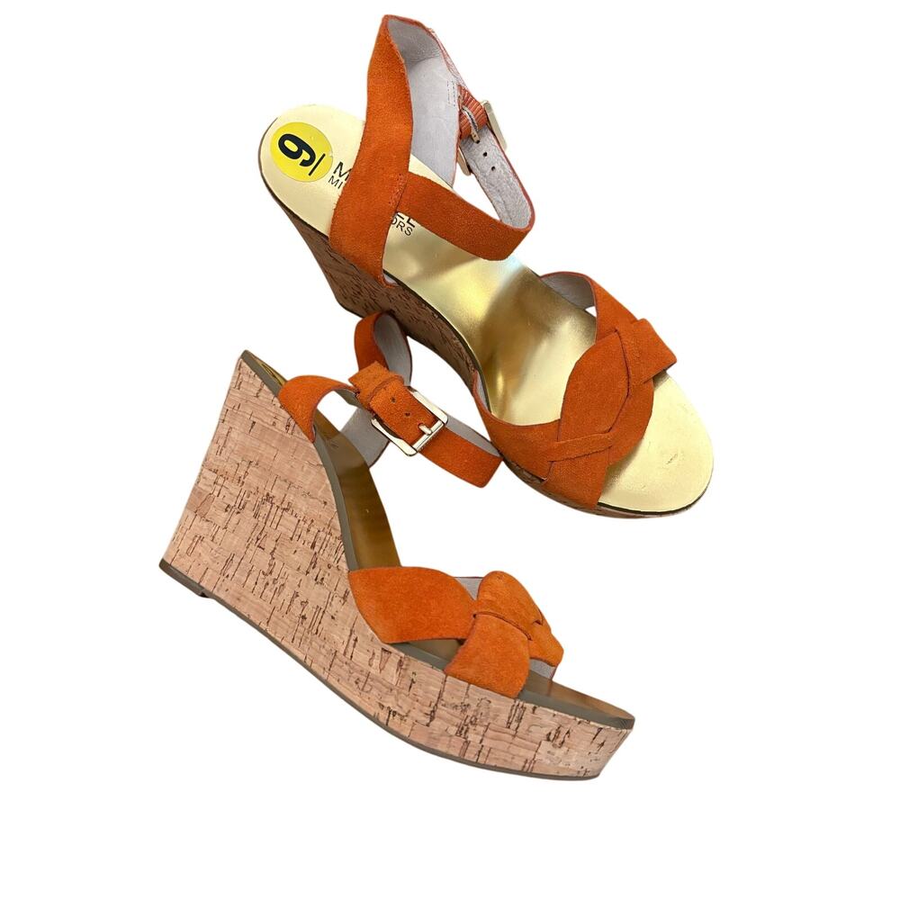 Michael Michael Kors Orange Suede Cork Wedge Platform Heels 9 NWOT